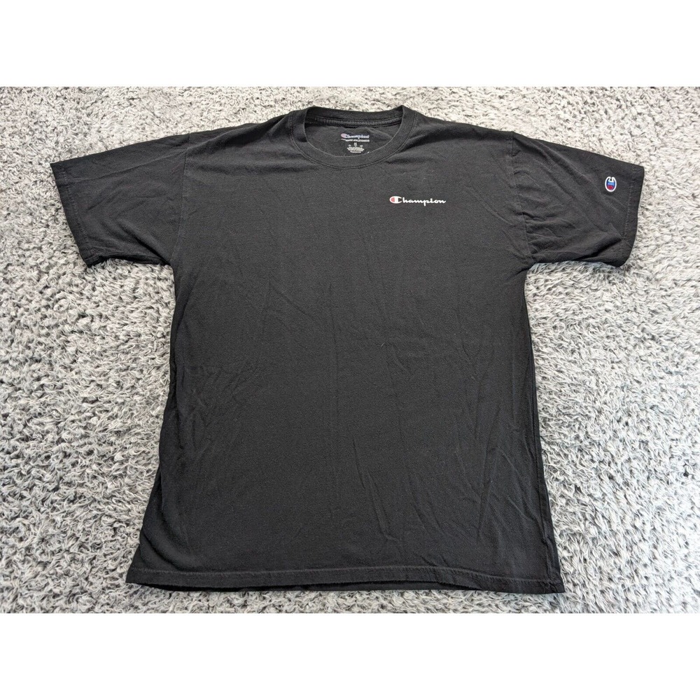 Champion Shirt Men Medium Black Logo Athleisure Short Sleeve Lounge Graphic Tee